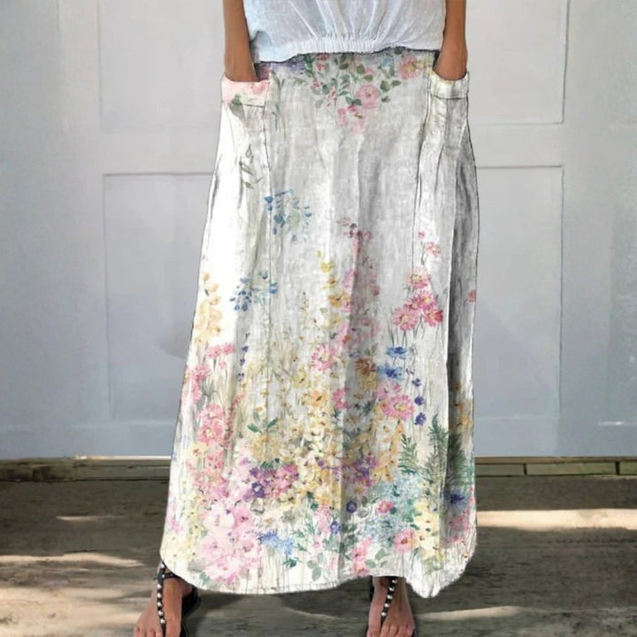 Vrouwen Vintage Botanische Bloemen Linnen Elastische Taille Rok