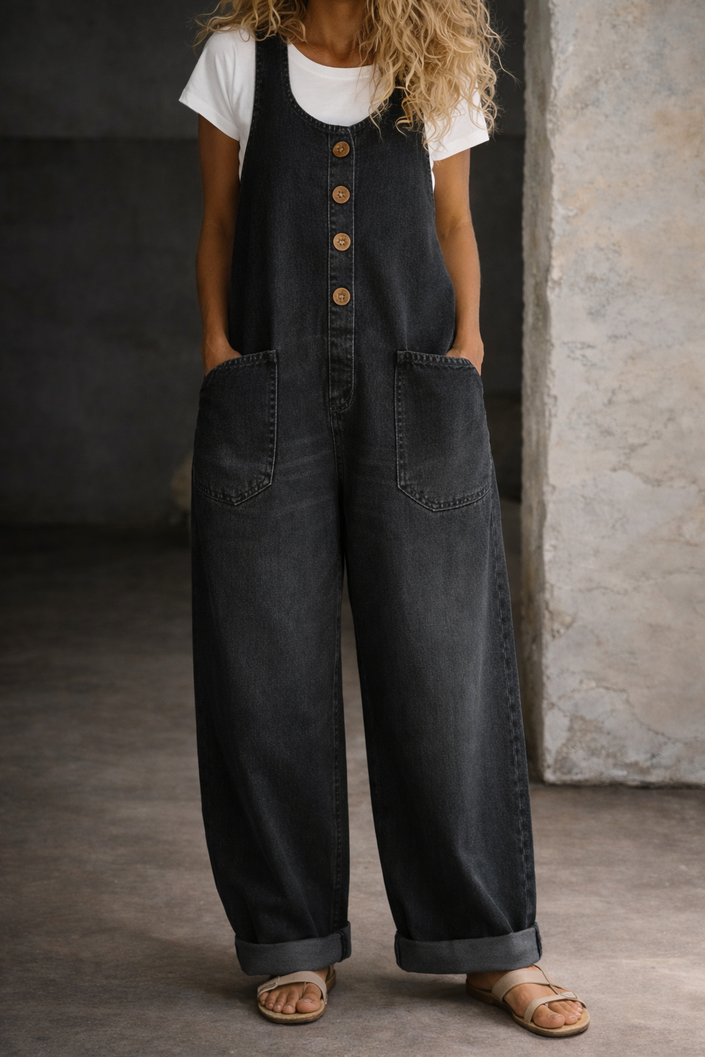 Genevieve - Vintage Gewassen Katoenen Denim Overalls