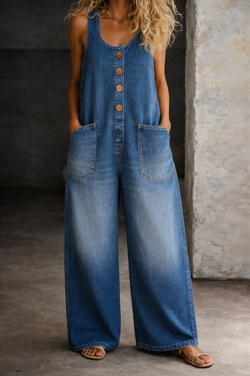 Genevieve - Vintage Gewassen Katoenen Denim Overalls