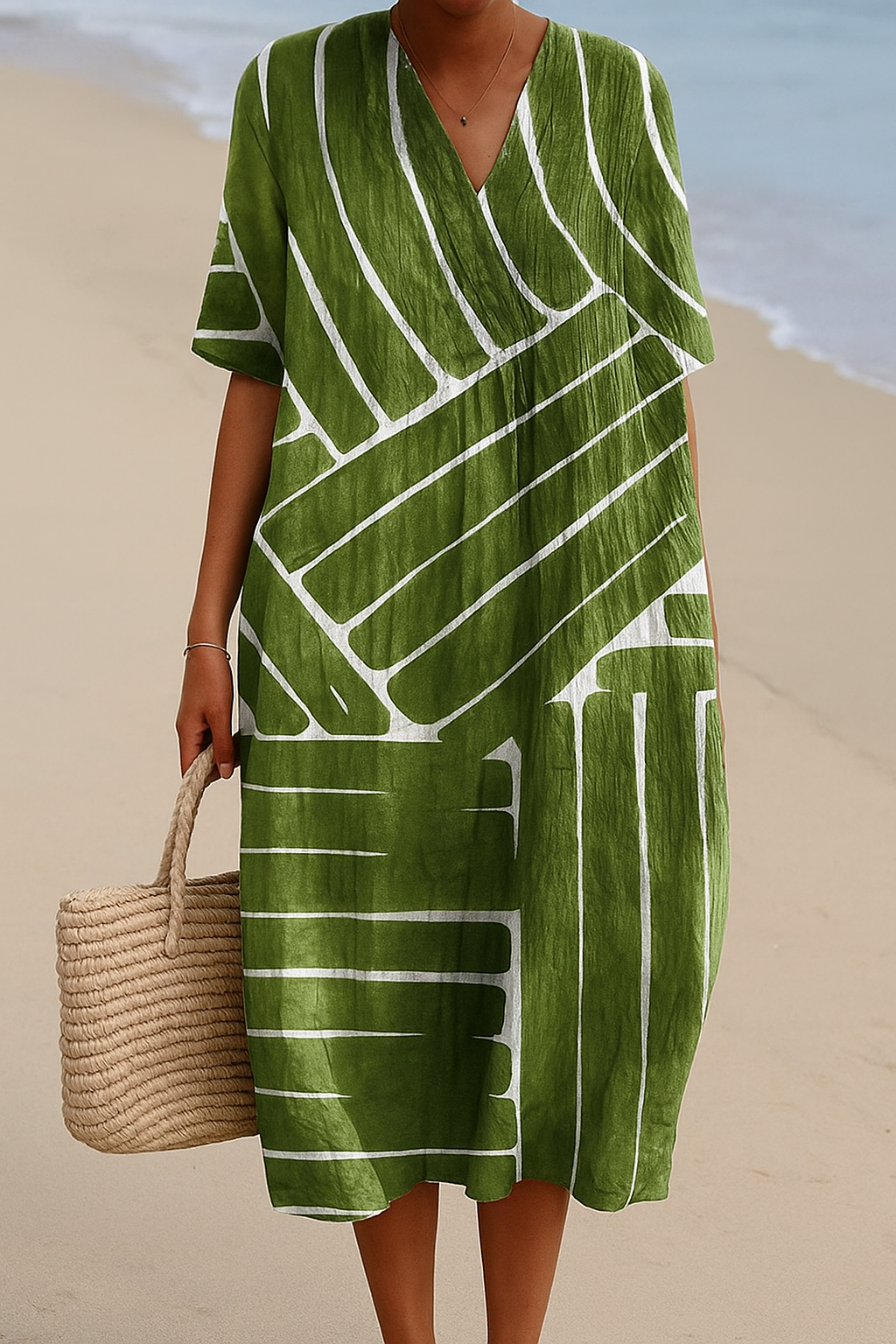 Brittany - Groene Jurk met Geometrisch Patroon