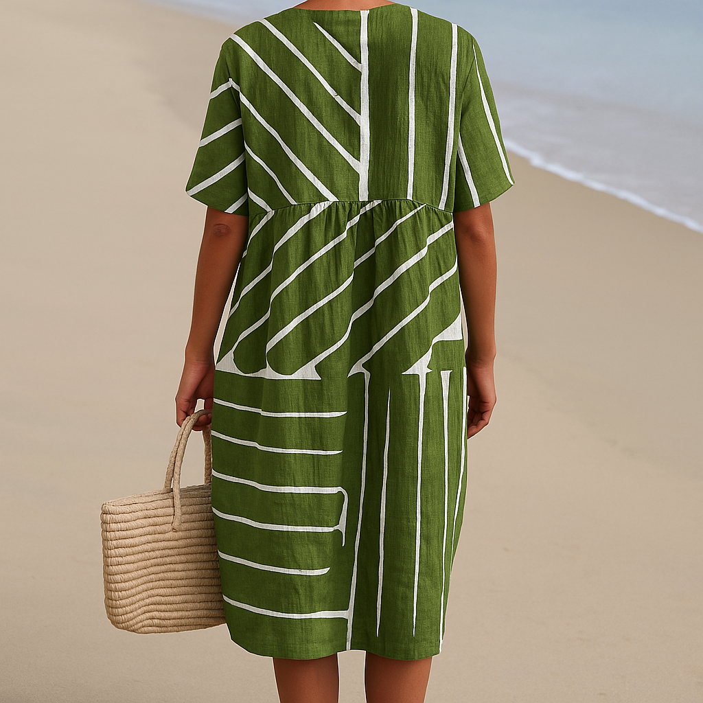 Brittany - Groene Jurk met Geometrisch Patroon