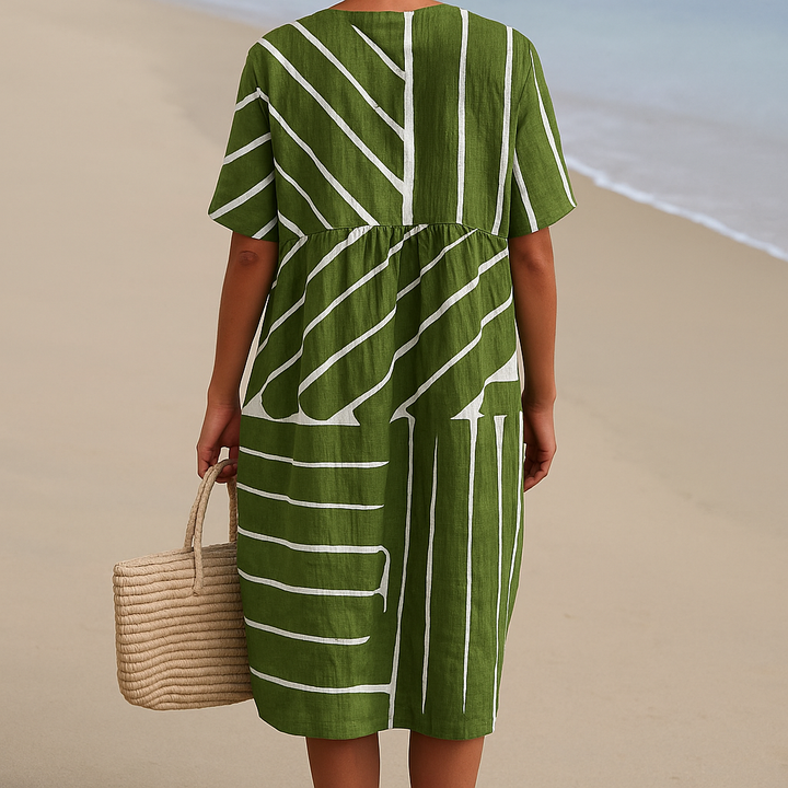 Brittany - Groene Jurk met Geometrisch Patroon