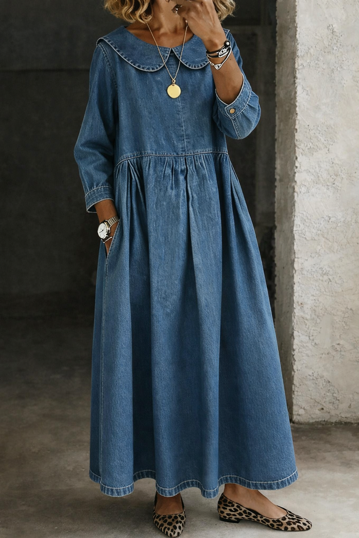 Hallie - Denim Jurk met Peter Pan Kraag
