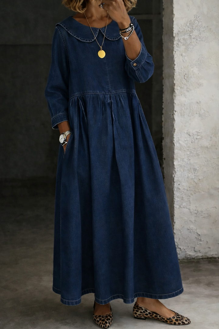 Hallie - Denim Jurk met Peter Pan Kraag