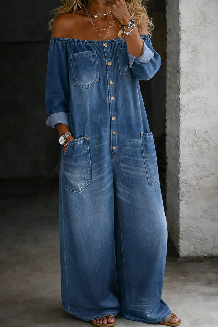 Chelsea - Lange Mouwen Jumpsuit met Blootgestelde Schouders