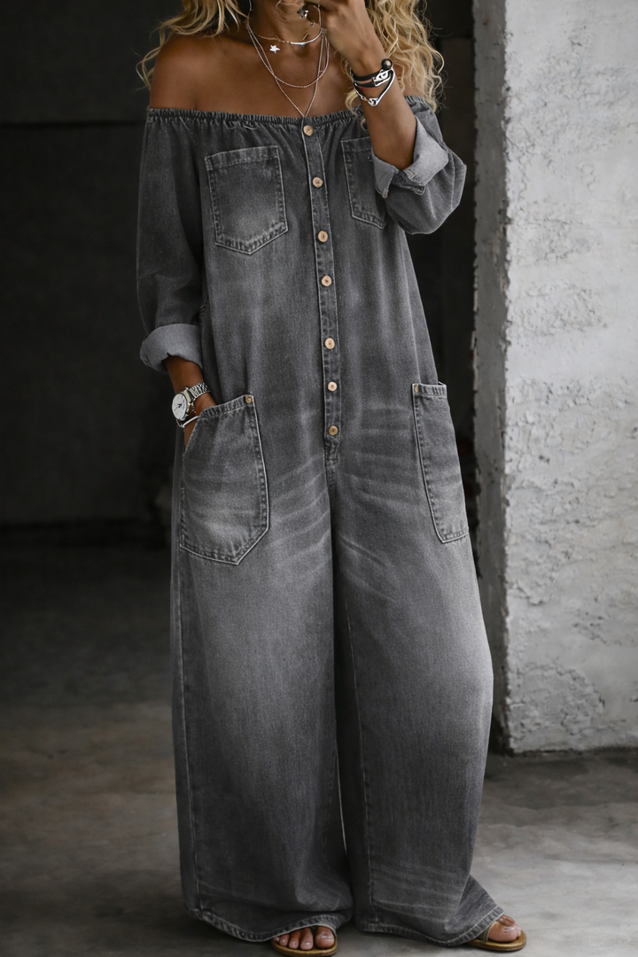 Chelsea - Lange Mouwen Jumpsuit met Blootgestelde Schouders