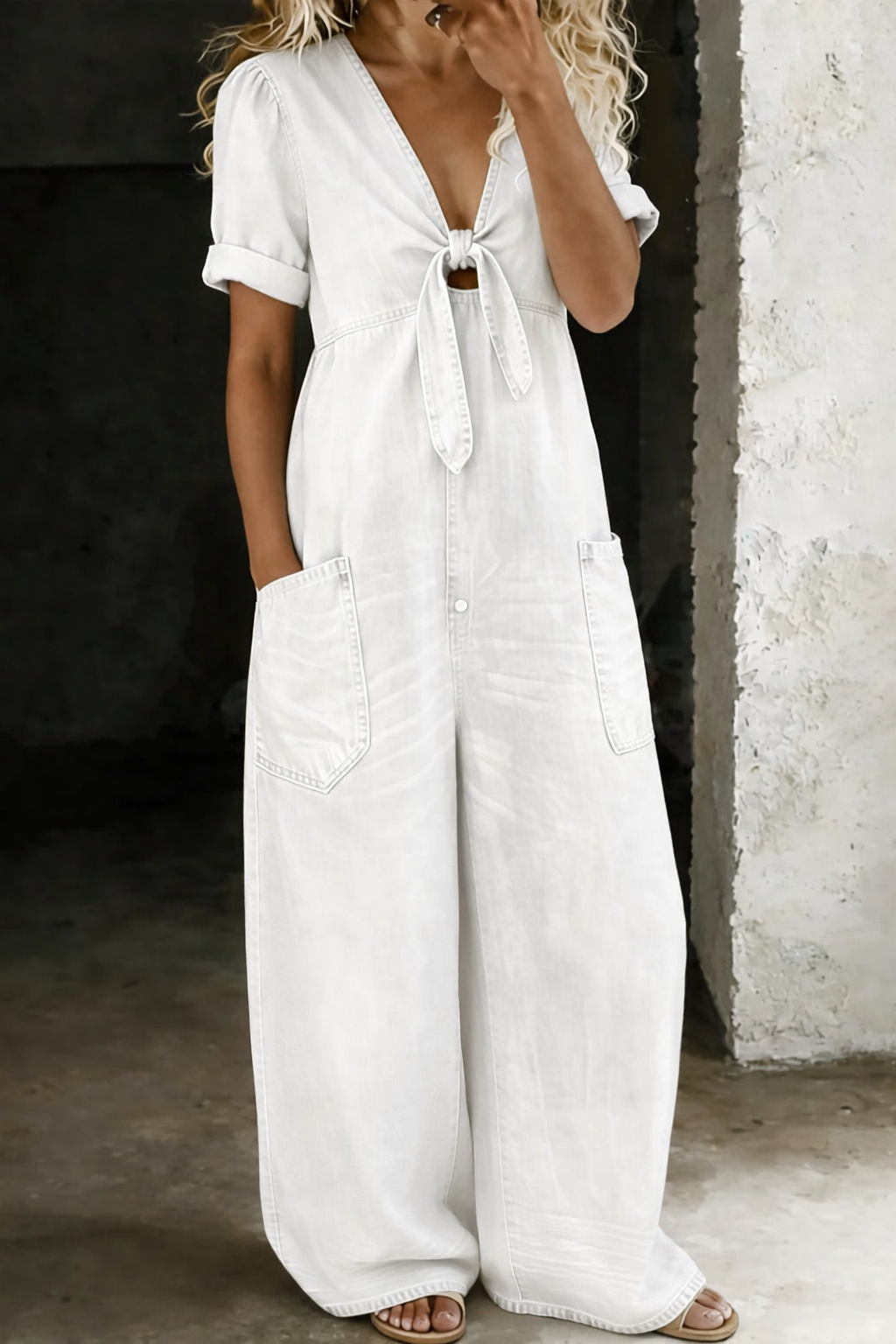 Sophie - Korte Mouw Jumpsuit met V-Hals