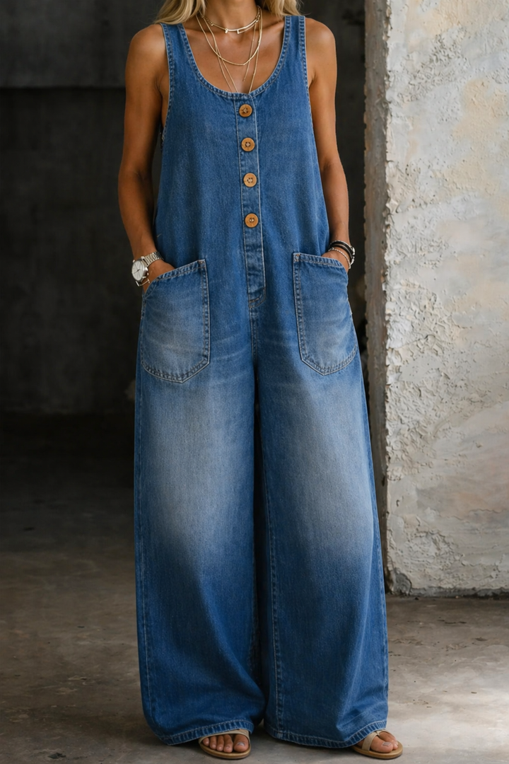 Genevieve - Vintage Gewassen Katoenen Denim Overalls