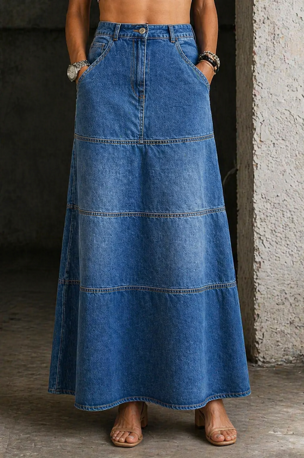 Tracy - Middellange Denim Rok