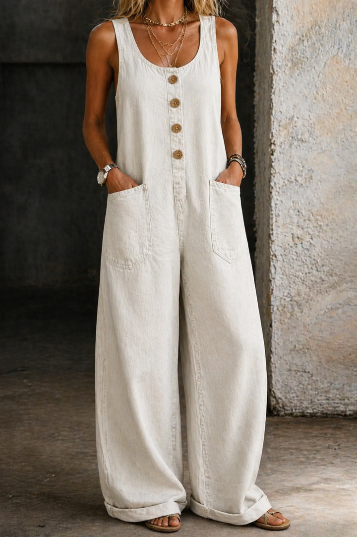 Megan - Vintage Gewassen Katoenen Denim Overalls