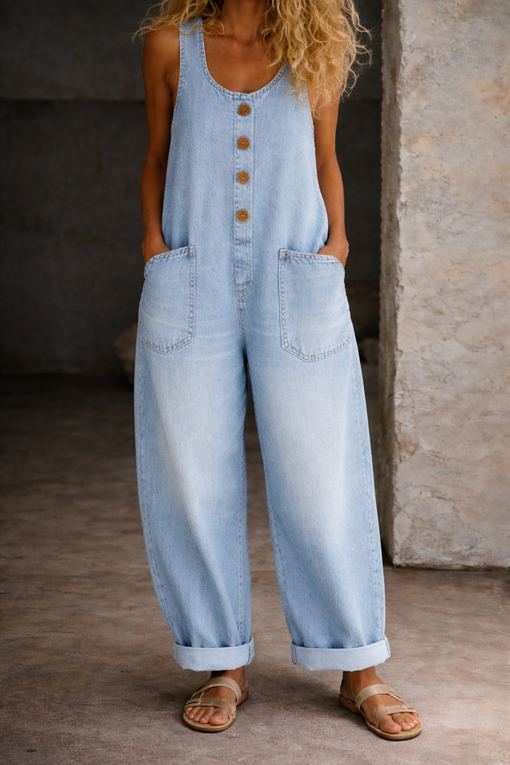 Genevieve - Vintage Gewassen Katoenen Denim Overalls