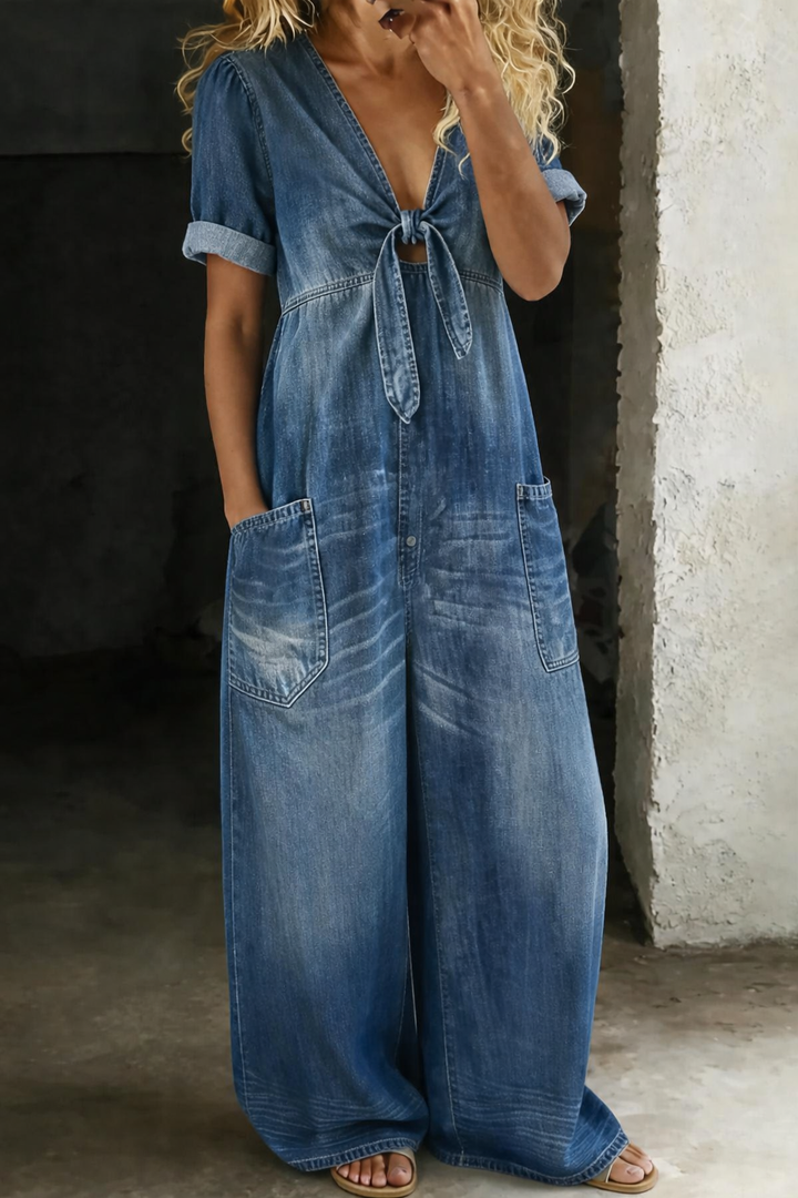 Sophie - Korte Mouw Jumpsuit met V-Hals
