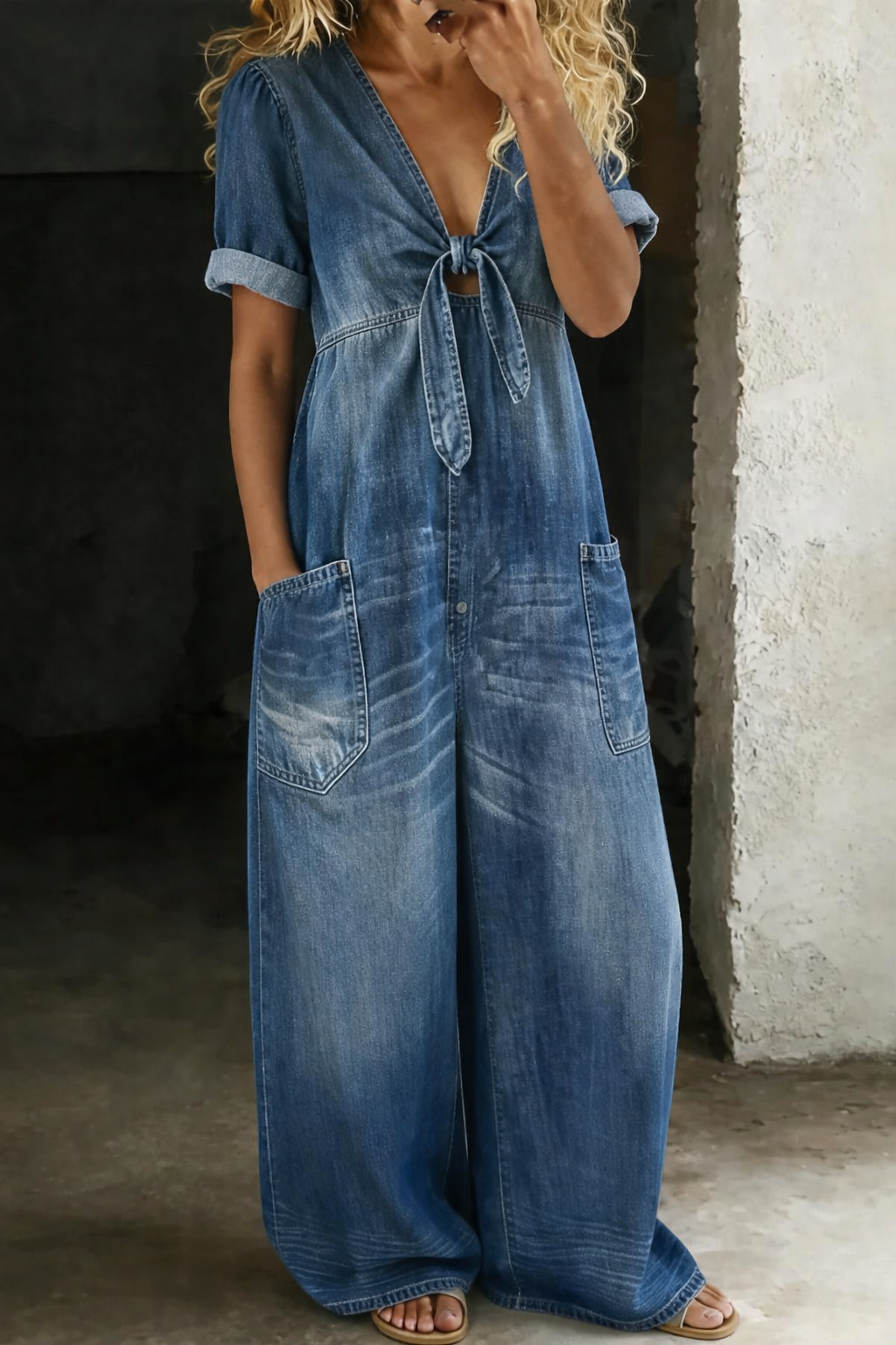 Sophie - Korte Mouw Jumpsuit met V-Hals
