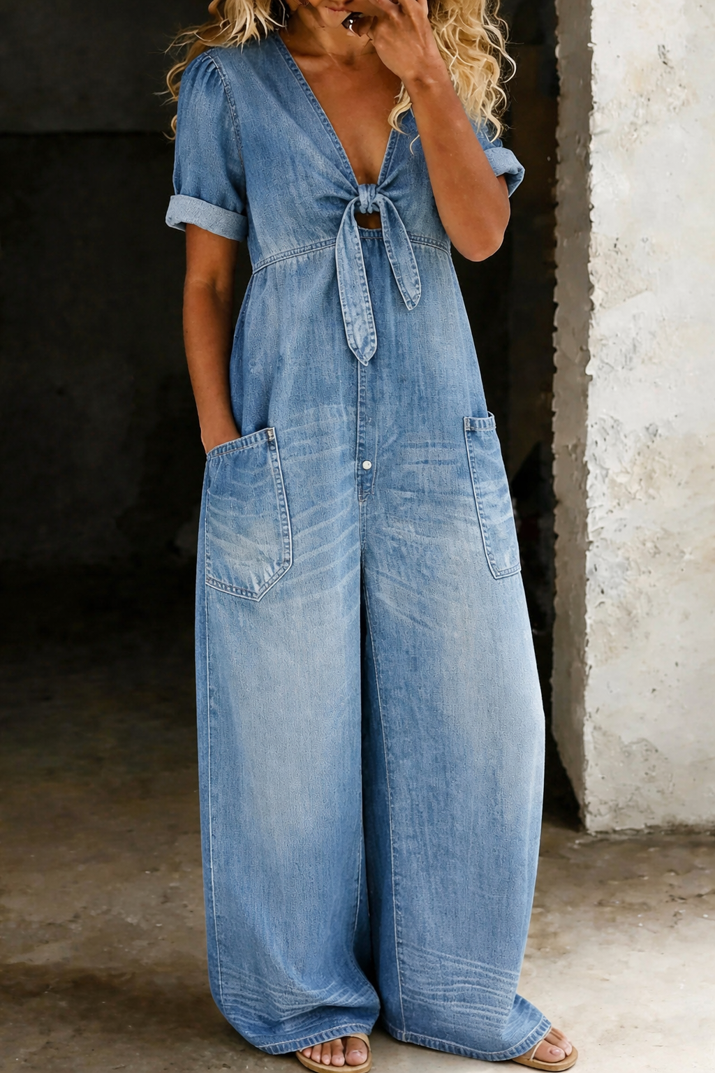 Sophie - Korte Mouw Jumpsuit met V-Hals