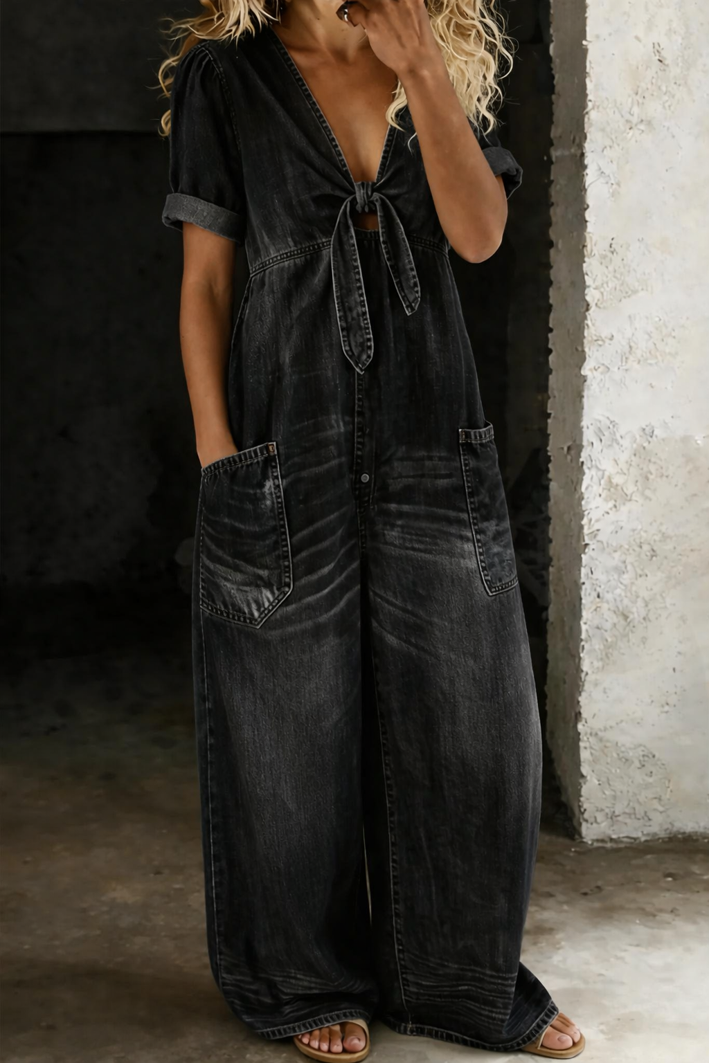 Sophie - Korte Mouw Jumpsuit met V-Hals