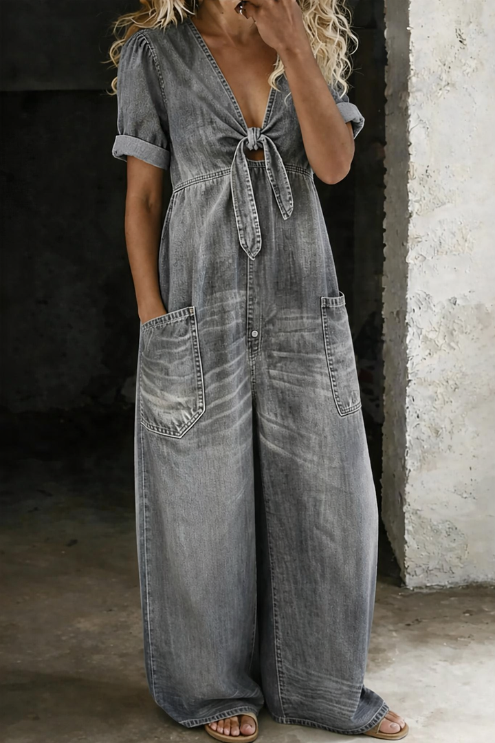 Sophie - Korte Mouw Jumpsuit met V-Hals