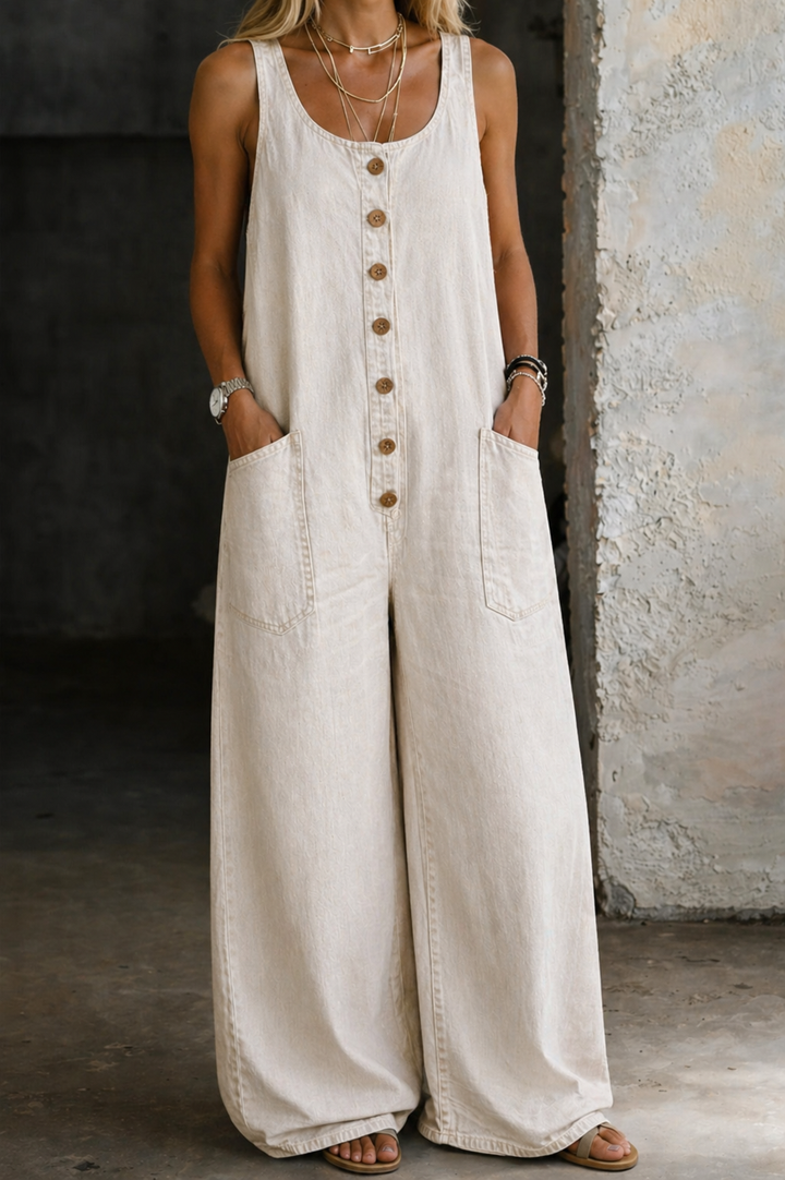 Genevieve - Vintage Gewassen Katoenen Denim Overalls