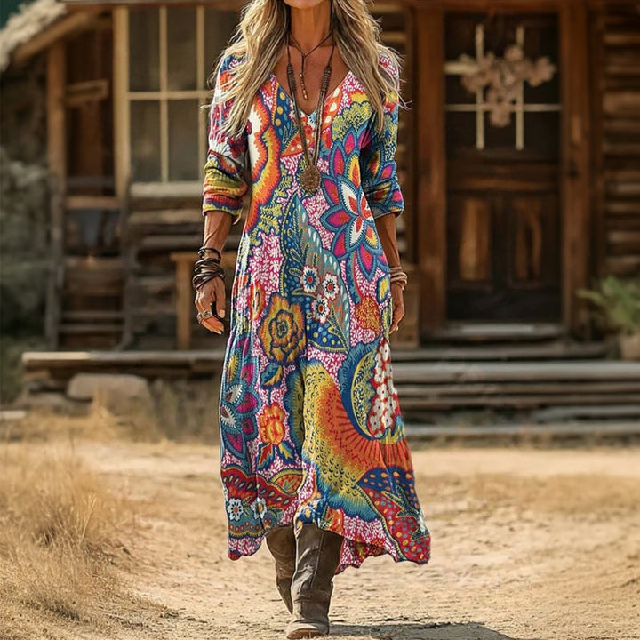Janine - Casual Lange Mouw Jurk Geïnspireerd door Vintage