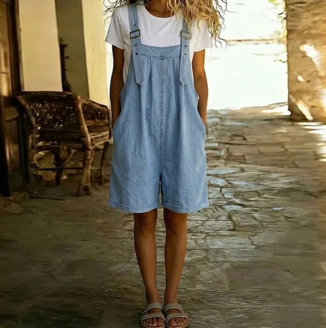 Rachel - Korte Denim Jumpsuit met Zachte Katoenen Touch