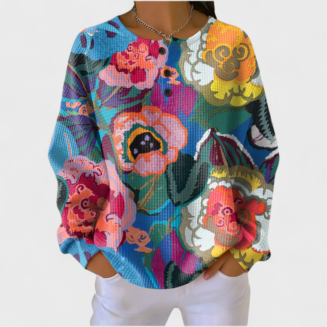 Aileen | Pullover met Grote Kleurrijke Bloemen