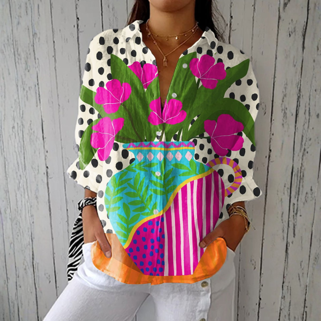 Joyce - Bloemige Vaasje Print Shirt