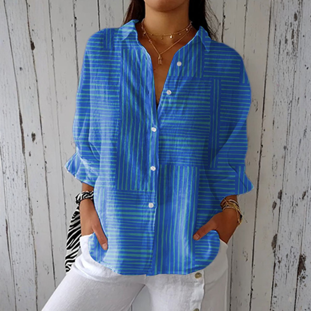 Bethany - Moderne Blauw Gestreepte Shirt