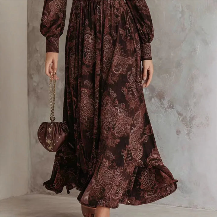 Aria - Elegante Print Lange Mouwen Maxi Jurk
