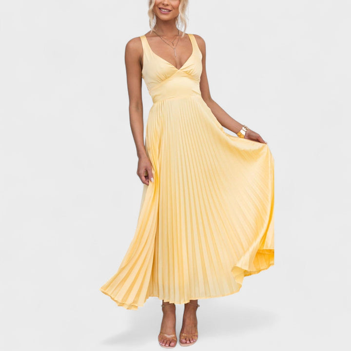 Carmen - Gele Plissé Maxi Jurk