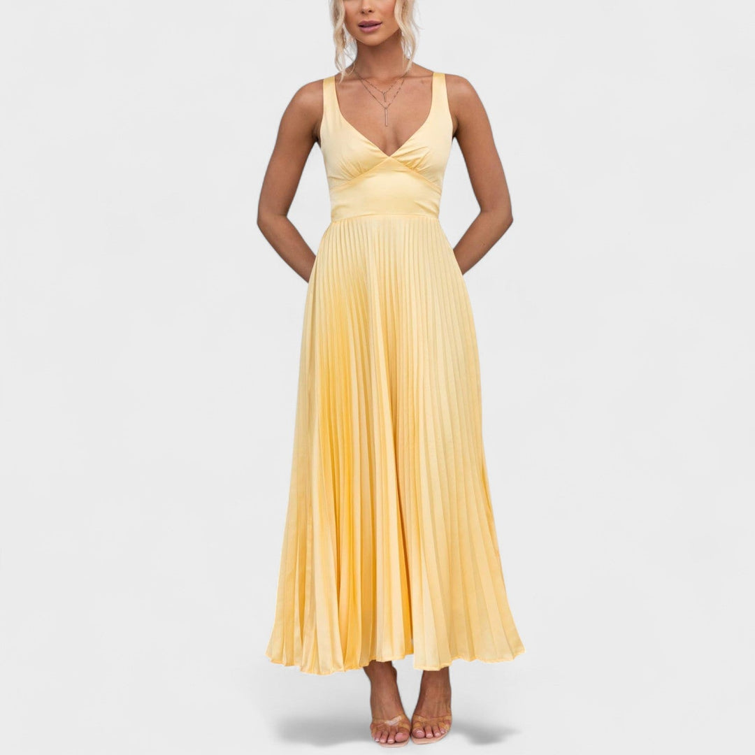Carmen - Gele Plissé Maxi Jurk