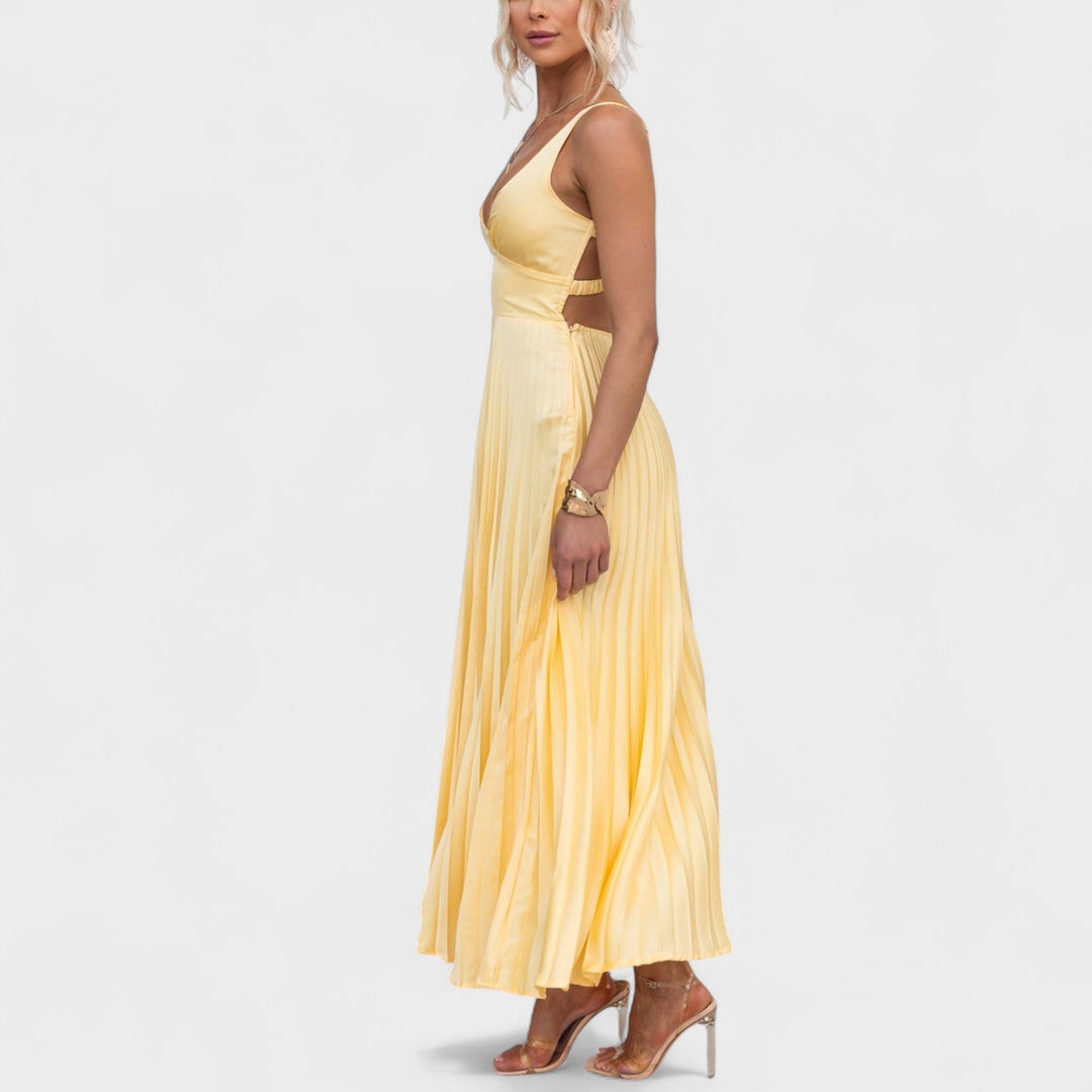 Carmen - Gele Plissé Maxi Jurk