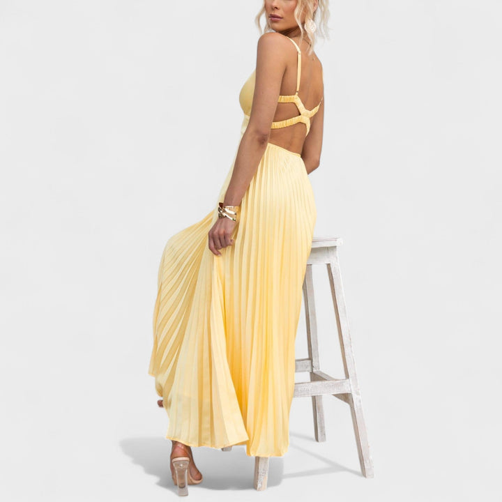 Carmen - Gele Plissé Maxi Jurk