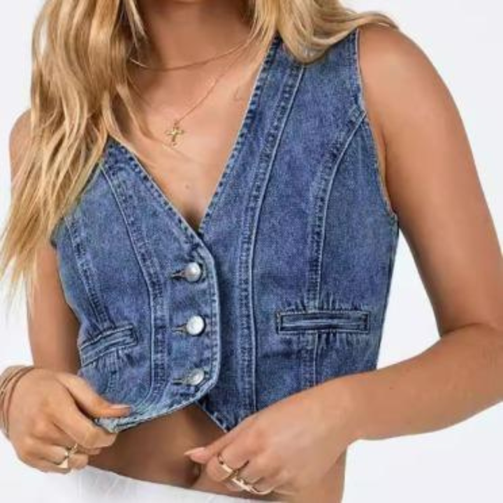 IVY - Dames Mouwloze Denim Crop Top