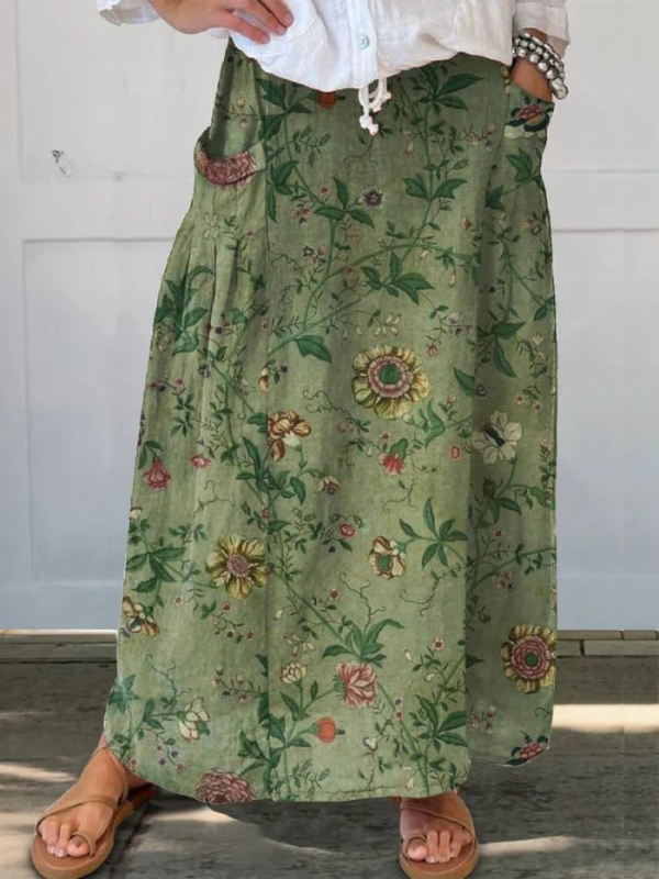 Vrouwen Retro Kunstprint Linnen Pocket Rok