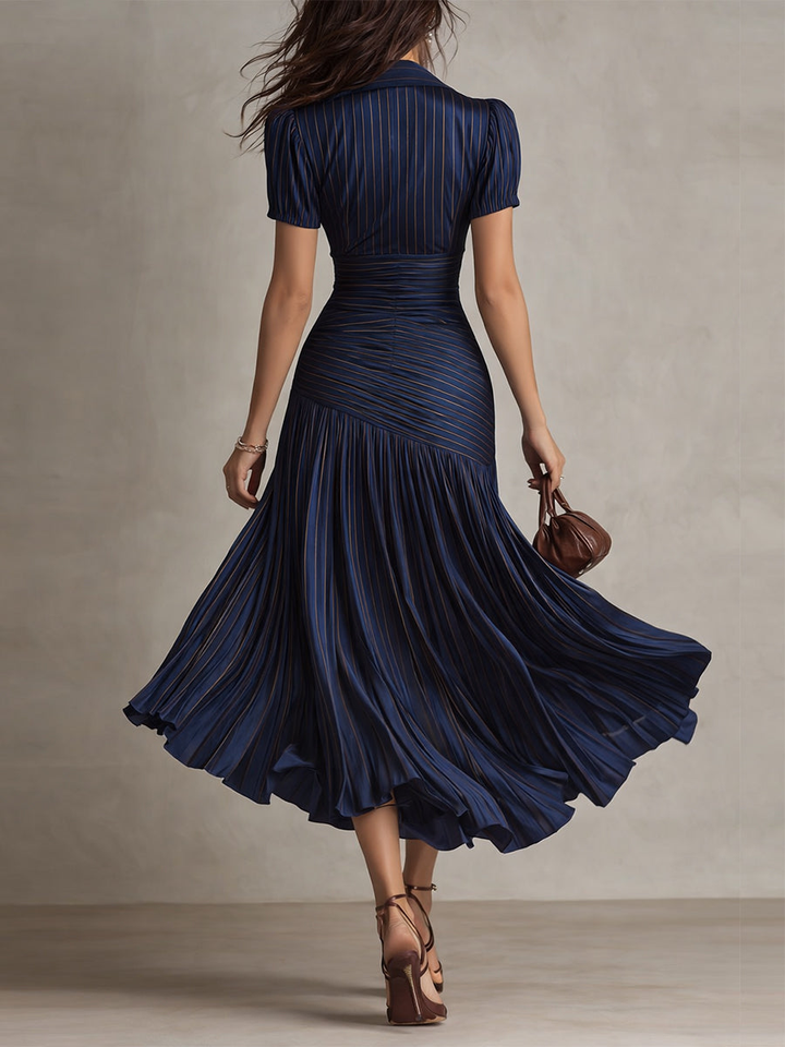 Shelby - Gestreepte Midi-jurk met Kraag