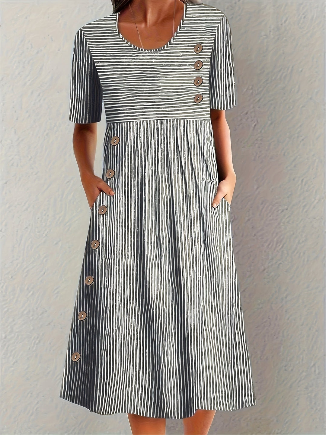 Josephine - Elegante Gestreepte Zomer Midi Jurk