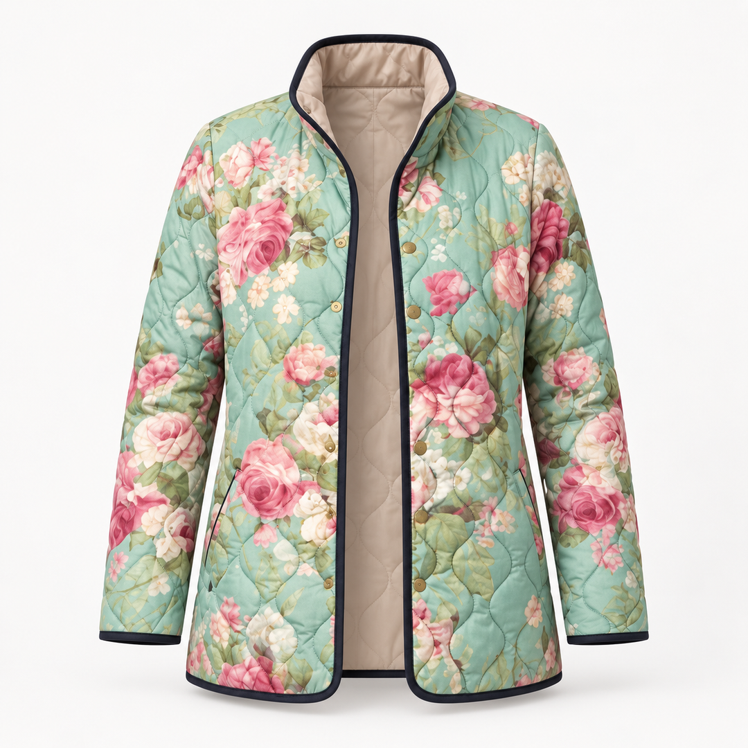 Yasmin - Retro Bloemenpatroon Gevoerde Jas