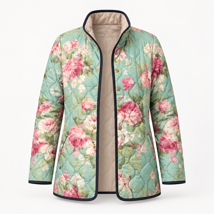Yasmin - Retro Bloemenpatroon Gevoerde Jas