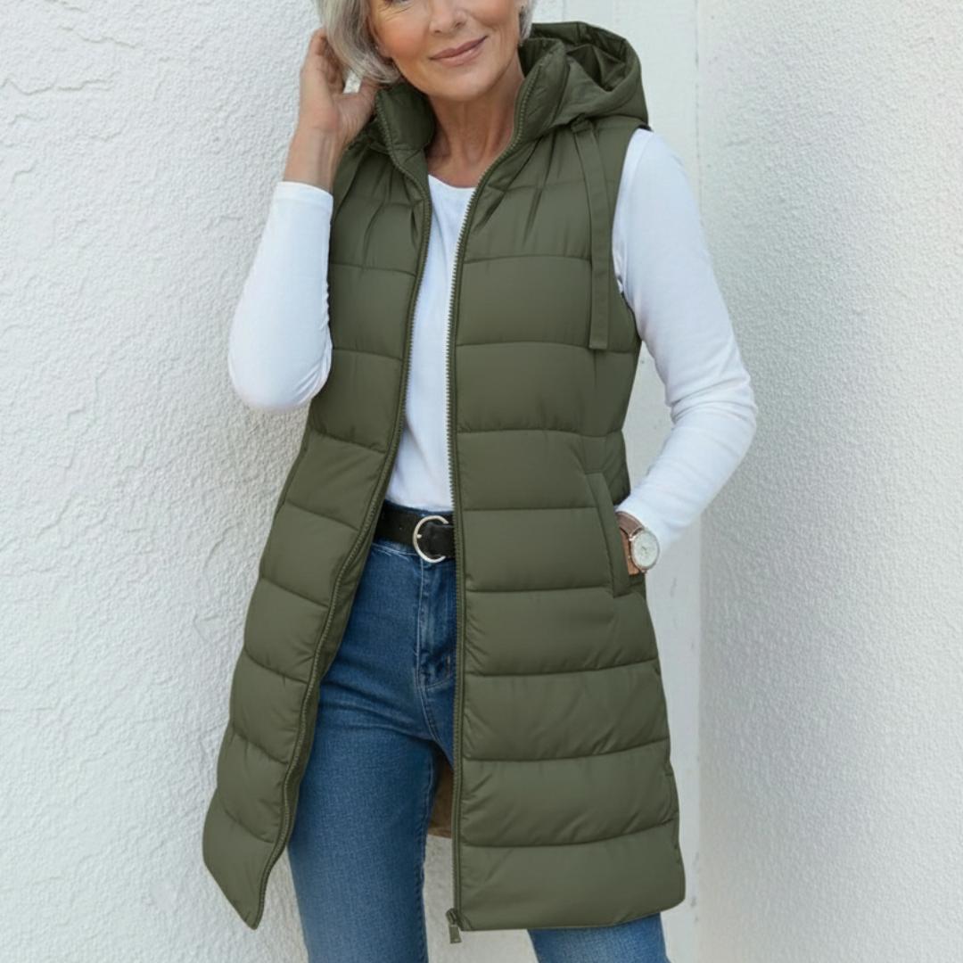 NINA - Casual Mouwloos Hooded Lange Puffer Vest