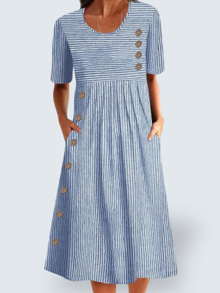Josephine - Elegante Gestreepte Zomer Midi Jurk
