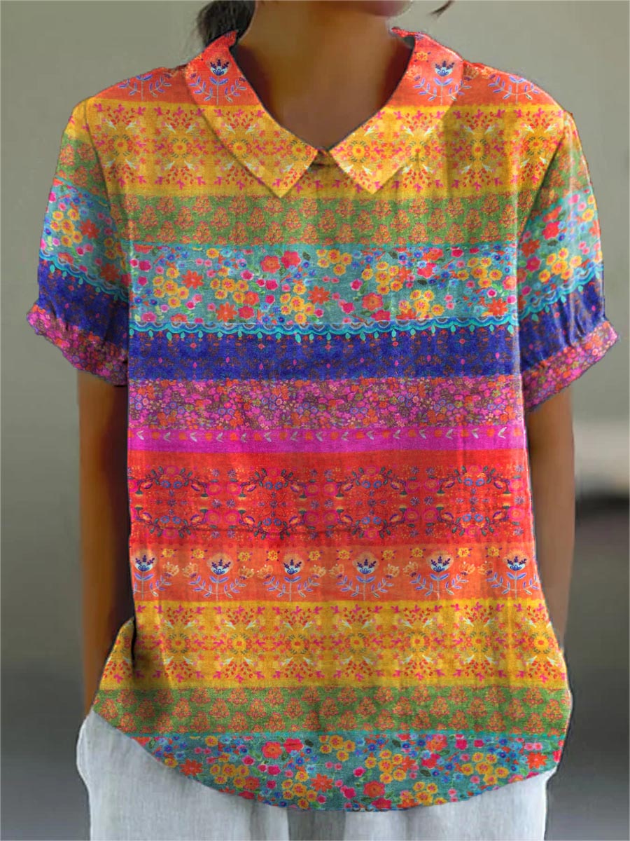 Brooke - Bloemrijke Gestreepte Blouse