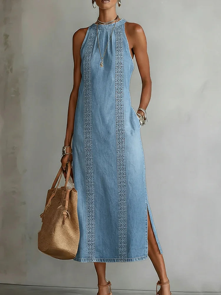 Zoey - Retro Kant Denim Jurk