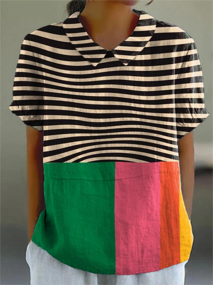 Macy - Gedurfde Gestreepte Blouse met Kleurblok