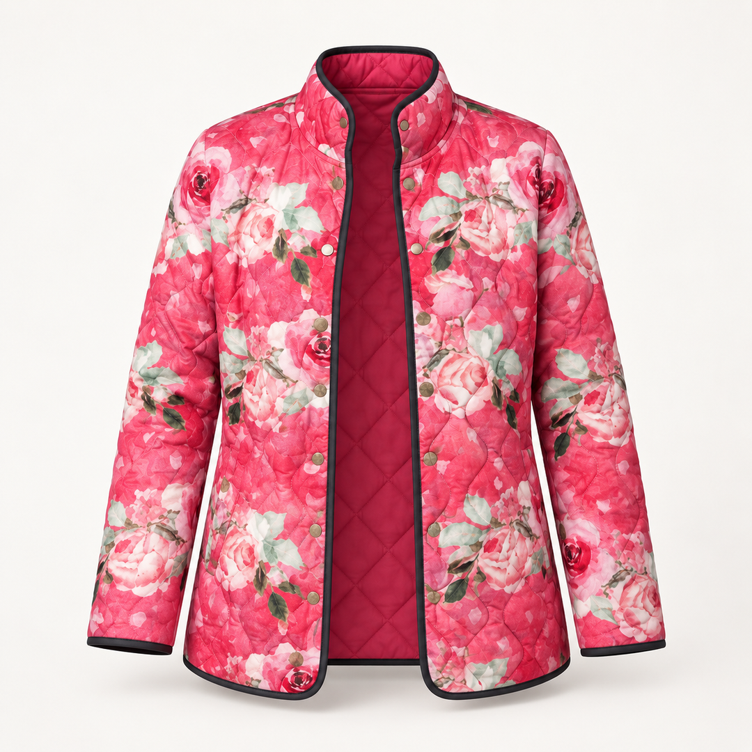 Victoria - Charmante Roze Bloemenprint Gevoerde Jas