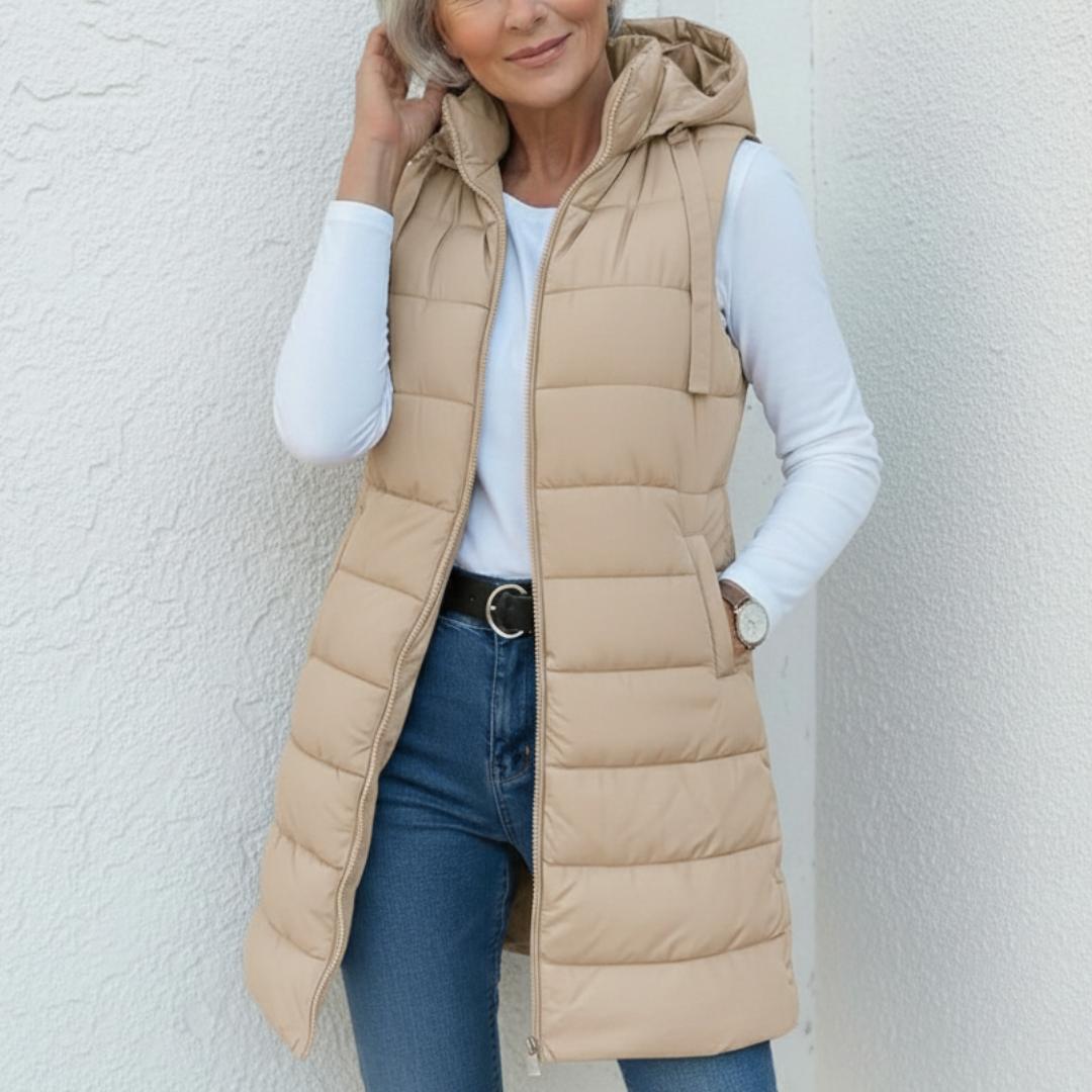 NINA - Casual Mouwloos Hooded Lange Puffer Vest