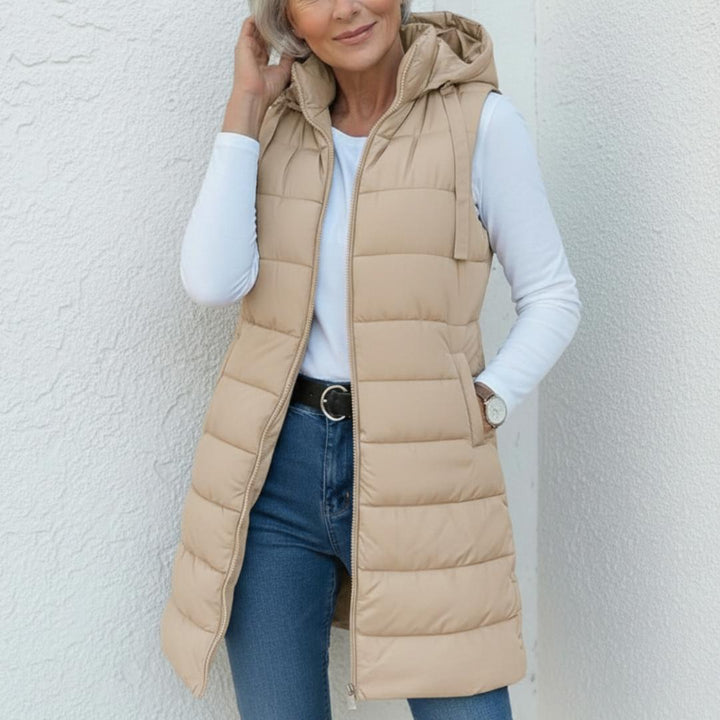 NINA - Casual Mouwloos Hooded Lange Puffer Vest