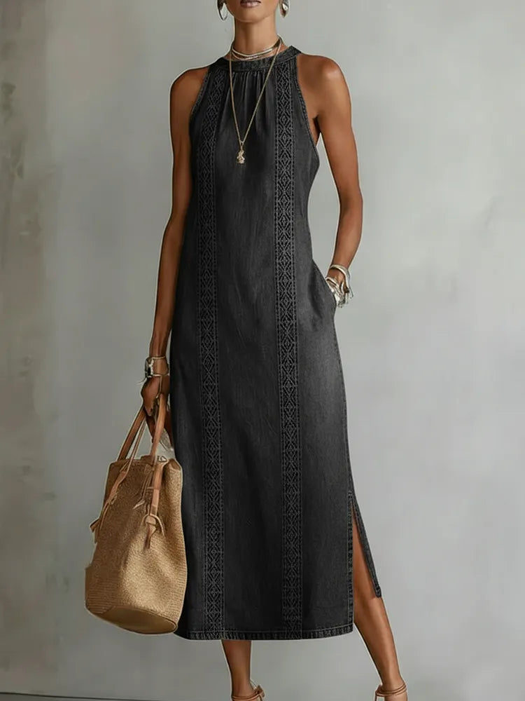 Zoey - Retro Kant Denim Jurk