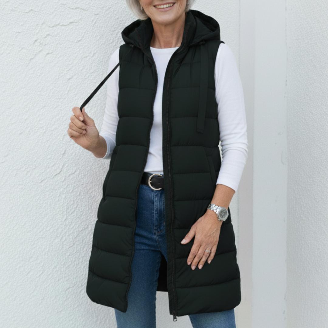 NINA - Casual Mouwloos Hooded Lange Puffer Vest