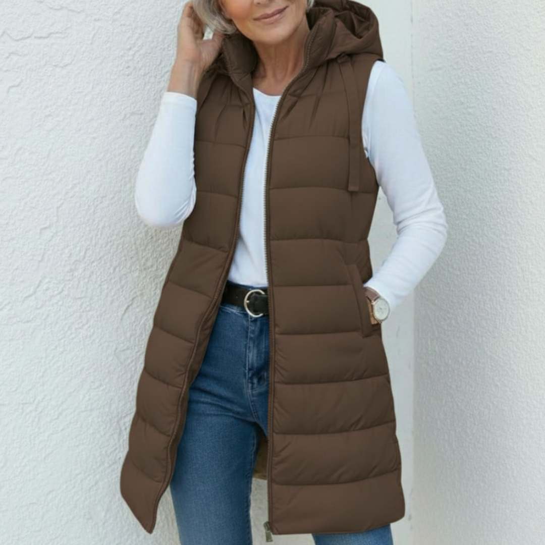 NINA - Casual Mouwloos Hooded Lange Puffer Vest