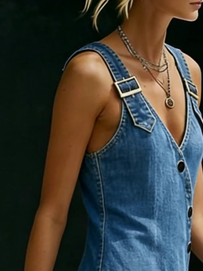 Lena - Lange Denim Knopjurk