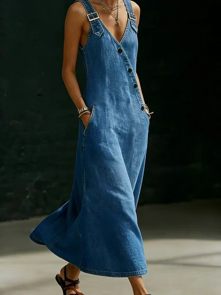 Lena - Lange Denim Knopjurk